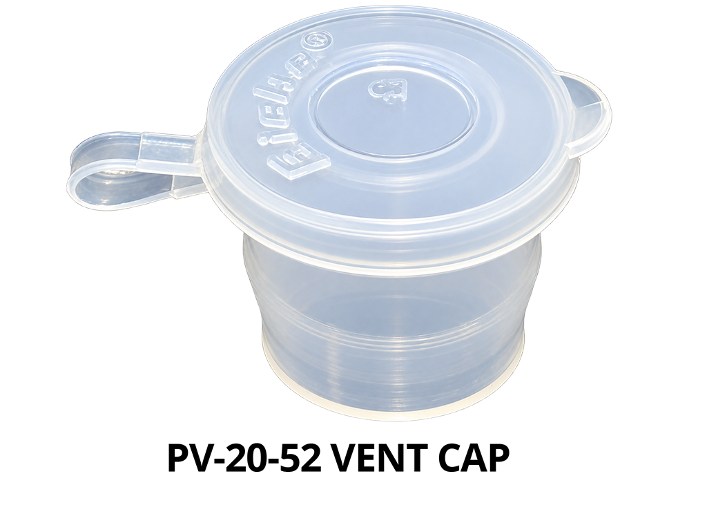 Clear plastic PV-20-52 vent cap container with lid