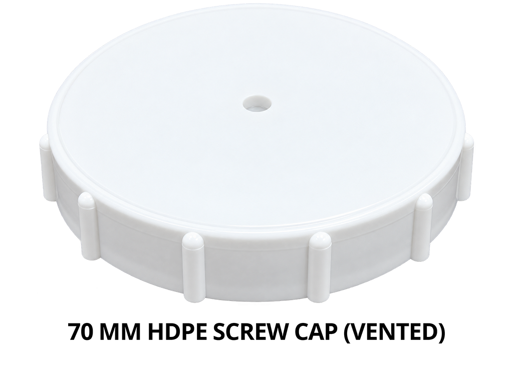 White 70mm HDPE vented screw cap for containers